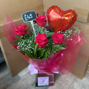 6 Large Roses with balloon